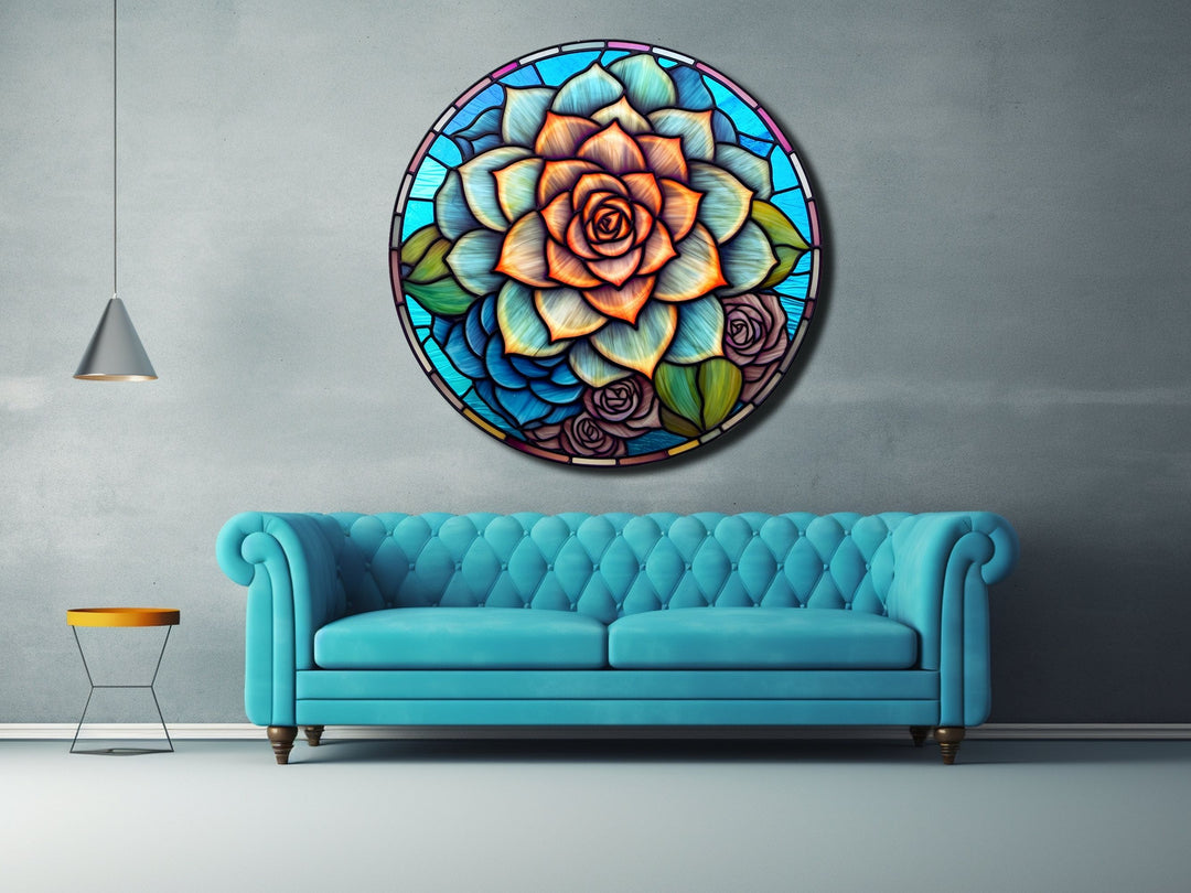 Stained Glass Lotus Flower Pattern Wall Art Decor-Glass Printing Wall Painting Round