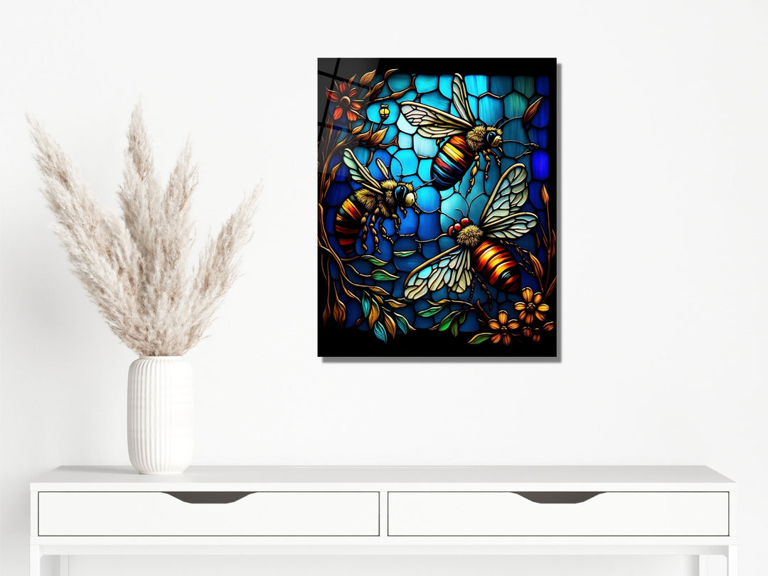 Stained Glass Bee Pattern Wall Art Window-Wall Painting Decor