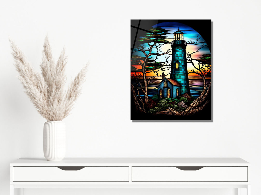 Stained Glass Light House Pattern Wall Art Window-Wall Painting Decor