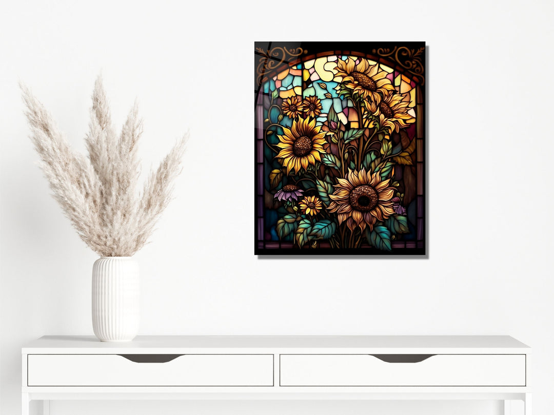 Stained Glass Sunflower Pattern Wall Art Window-Wall Painting Decor