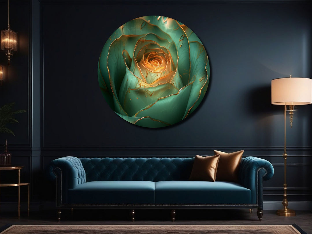 Abstract Gold Green Floral Wall Art Decor-Home&Office Glass Printing Wall Painting