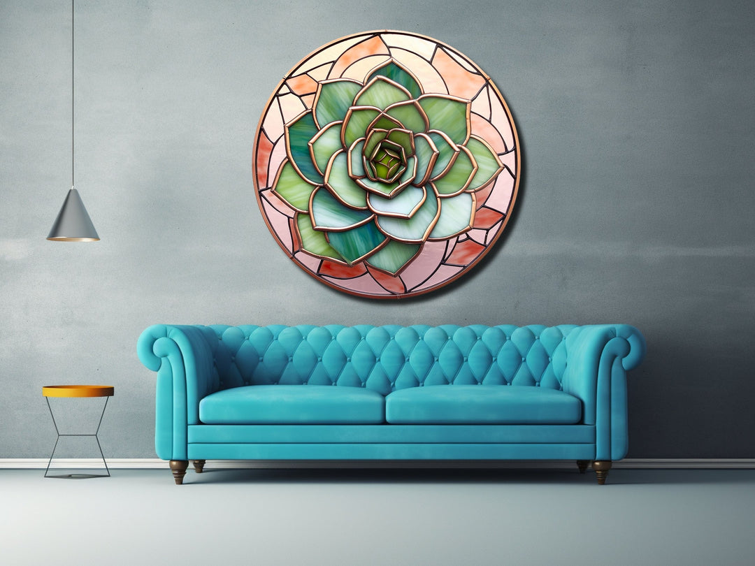 Stained Glass Lotus Flower Pattern Wall Art Decor-Glass Printing Wall Painting Round