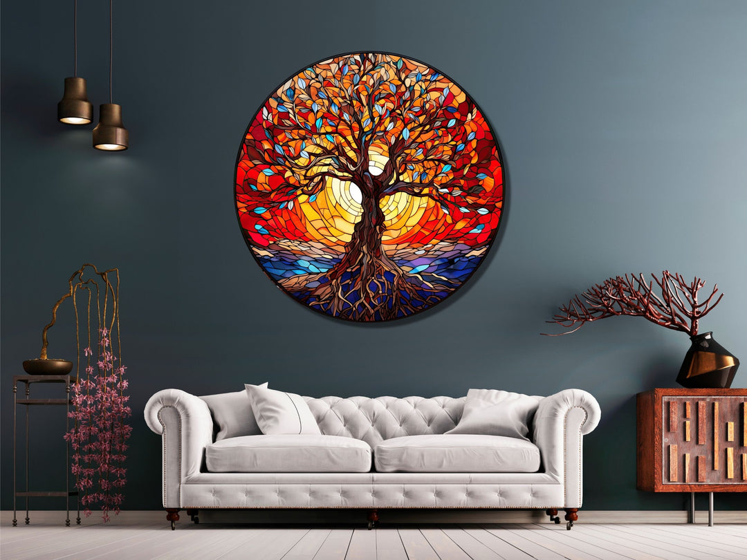 Tree of Life Stained Glass Pattern Wall Art Window-Wall Painting Decor Round