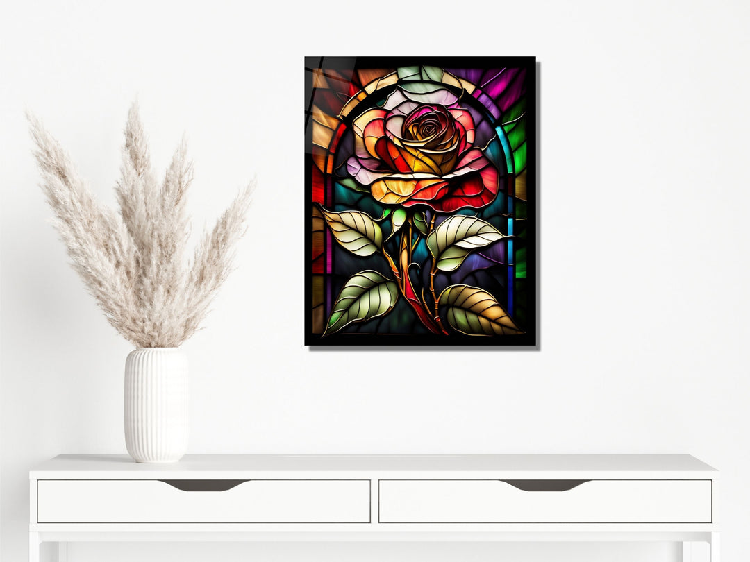 Stained Glass Rose Pattern Wall Art Window-Wall Painting Decor