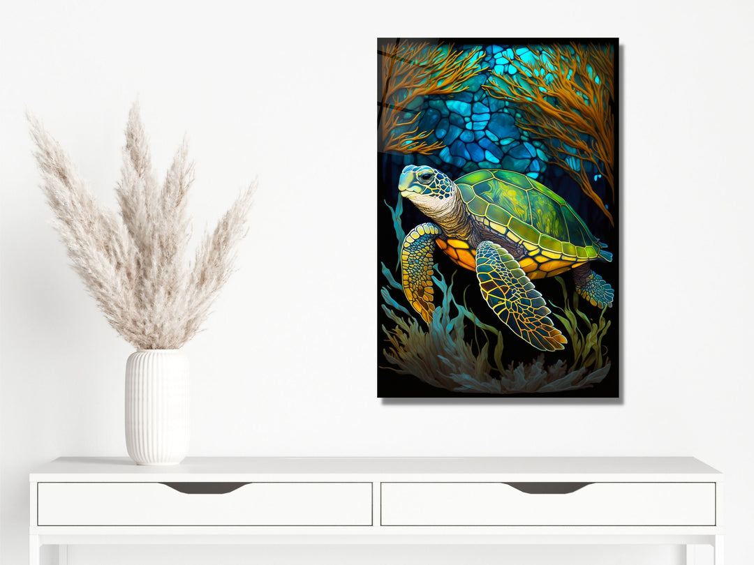 Stained Glass Sea Turtle Pattern Wall Art Window-Wall Painting Decor