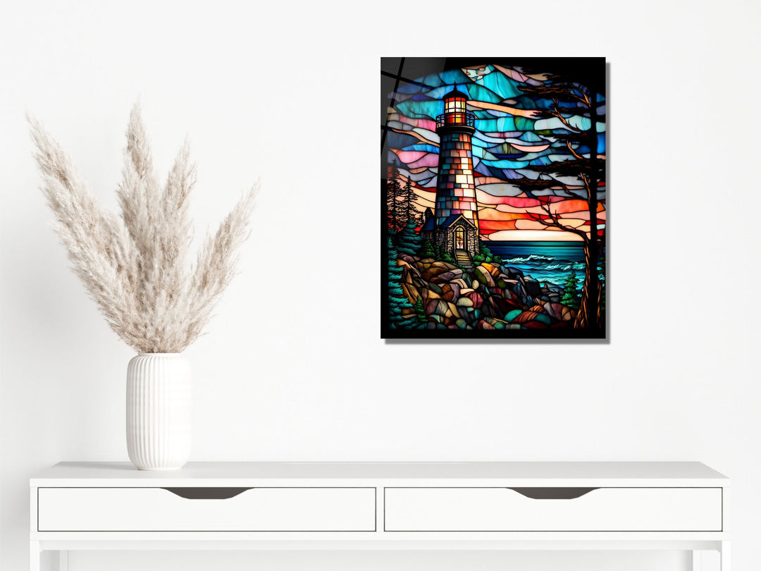 Stained Glass Light House Pattern Wall Art Window-Wall Painting Decor