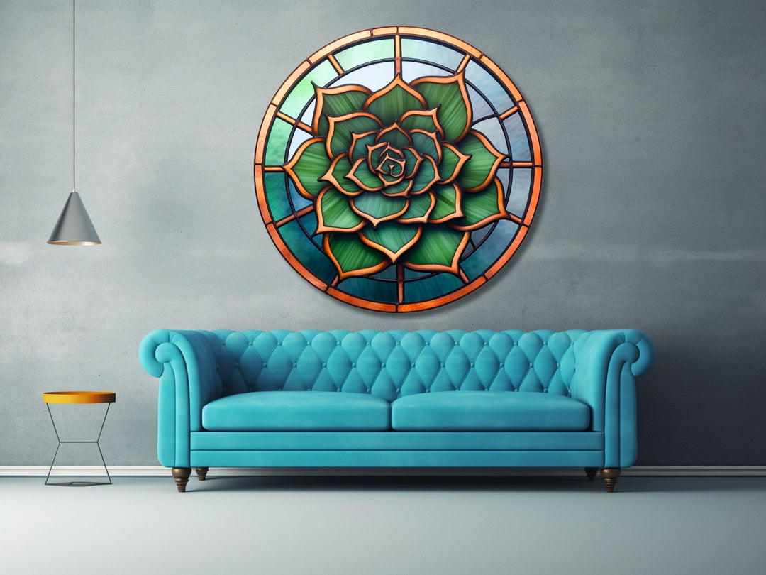 Stained Glass Lotus Flower Pattern Wall Art Decor-Glass Printing Wall Painting Round