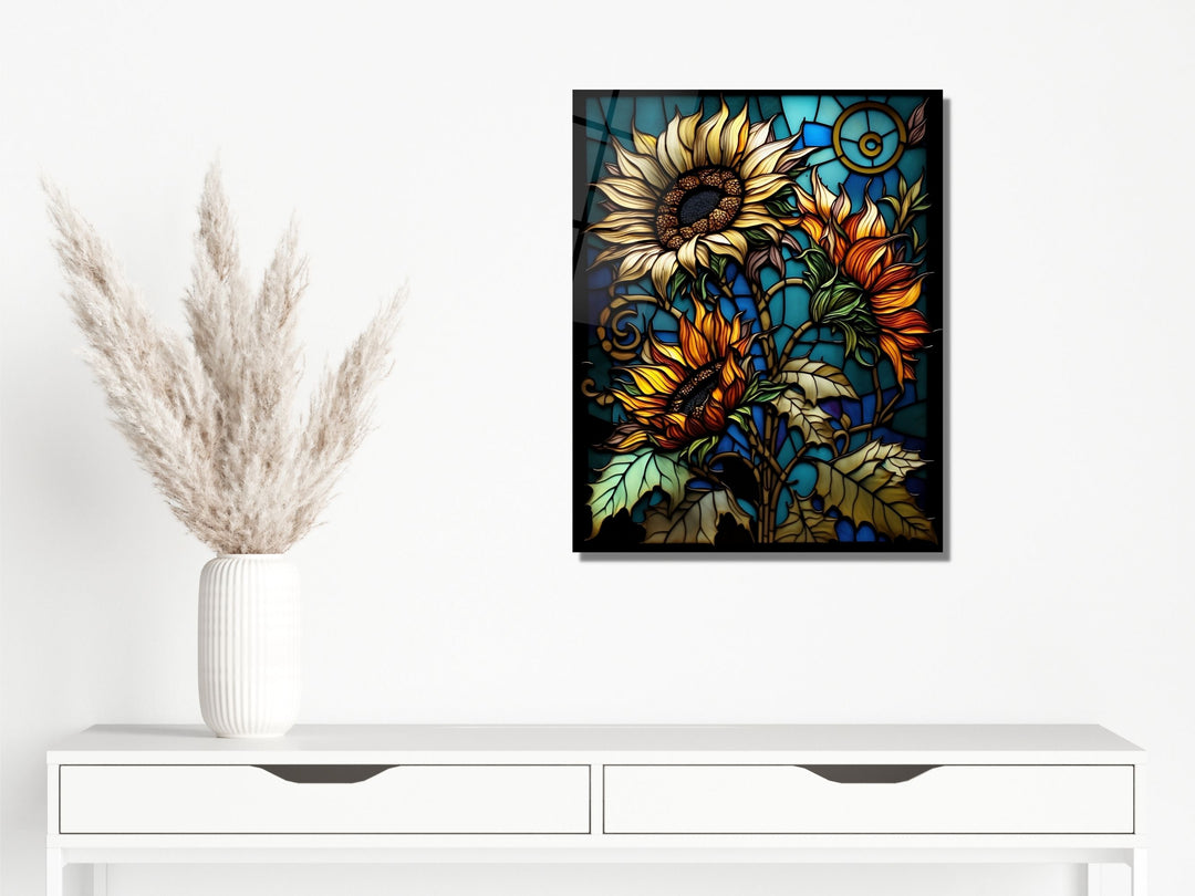 Stained Glass Sunflower Pattern Wall Art Window-Wall Painting Decor