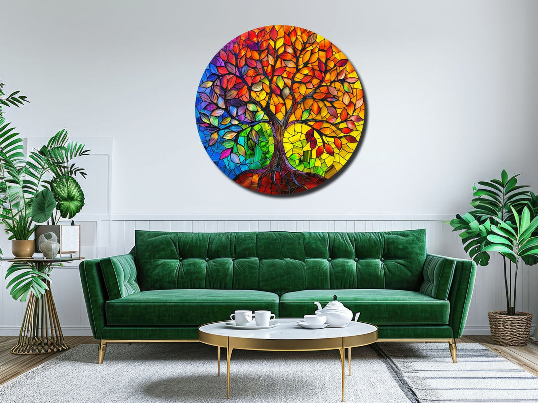 Stained Glass Tree Of Life Pattern Wall Art Decor-Home&Office Glass Printing Wall Painting