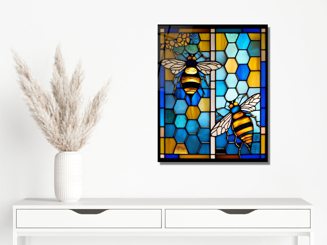 Stained Glass Bee Pattern Wall Art Window-Wall Painting Decor