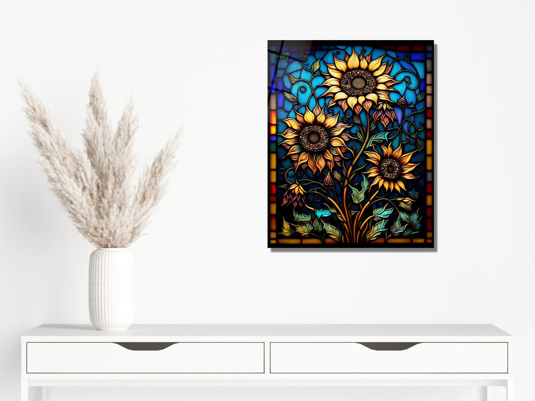 Stained Glass Sunflower Pattern Wall Art Window-Wall Painting Decor