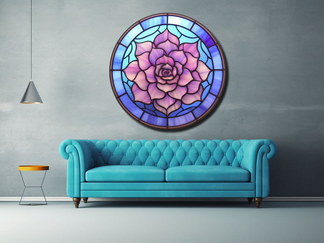 Stained Glass Lotus Flower Pattern Wall Art Decor-Glass Printing Wall Painting Round