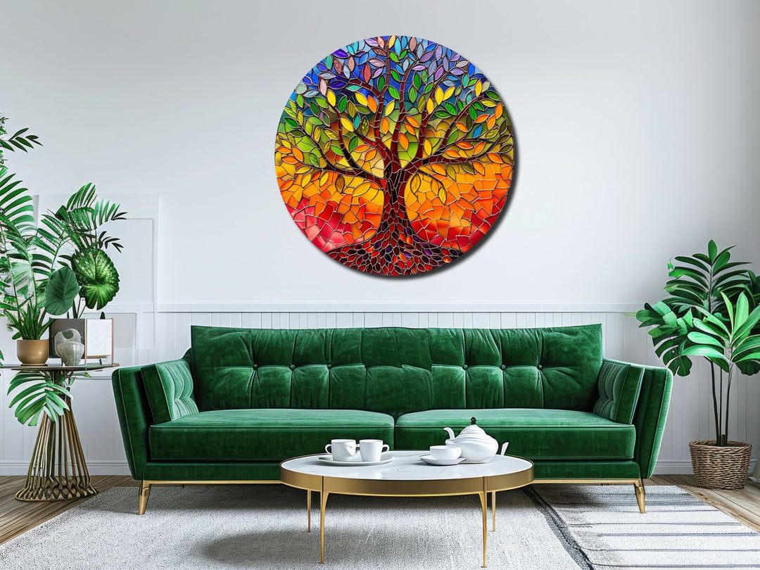 Stained Glass Tree Of Life Pattern Wall Art Decor-Home&Office Glass Printing Wall Painting