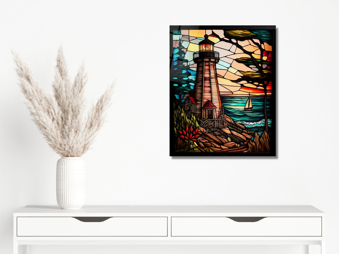 Stained Glass Light House Pattern Wall Art Window-Wall Painting Decor