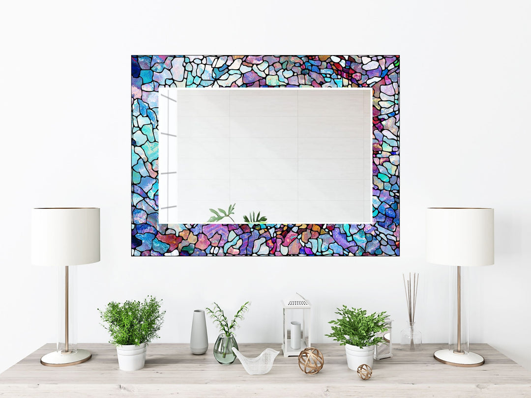 Abstract Stained Glass Pattern Wall Mirror-Home Office Wall Decoration