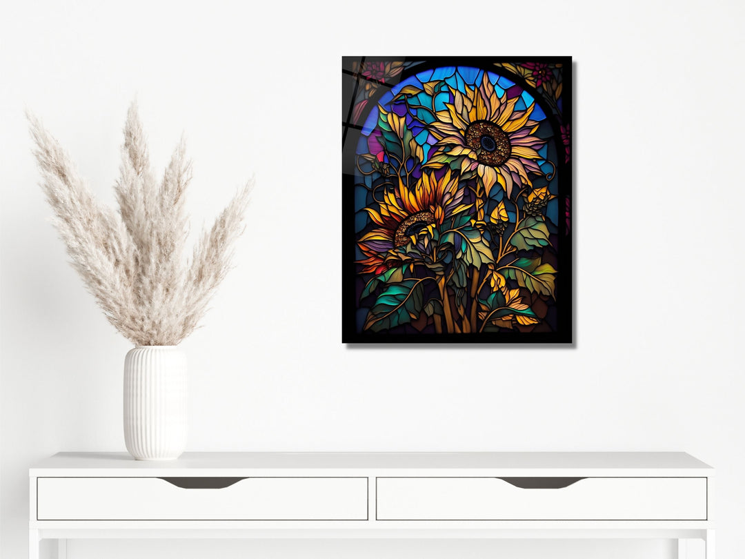 Stained Glass Sunflower Pattern Wall Art Window-Wall Painting Decor