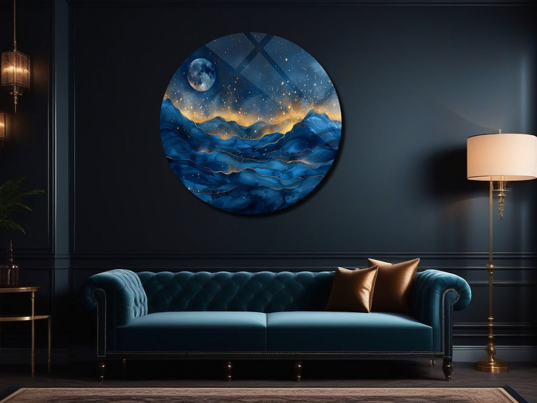 Abstract Blue Moon Wall Art Decor-Home&Office Glass Printing Wall Painting