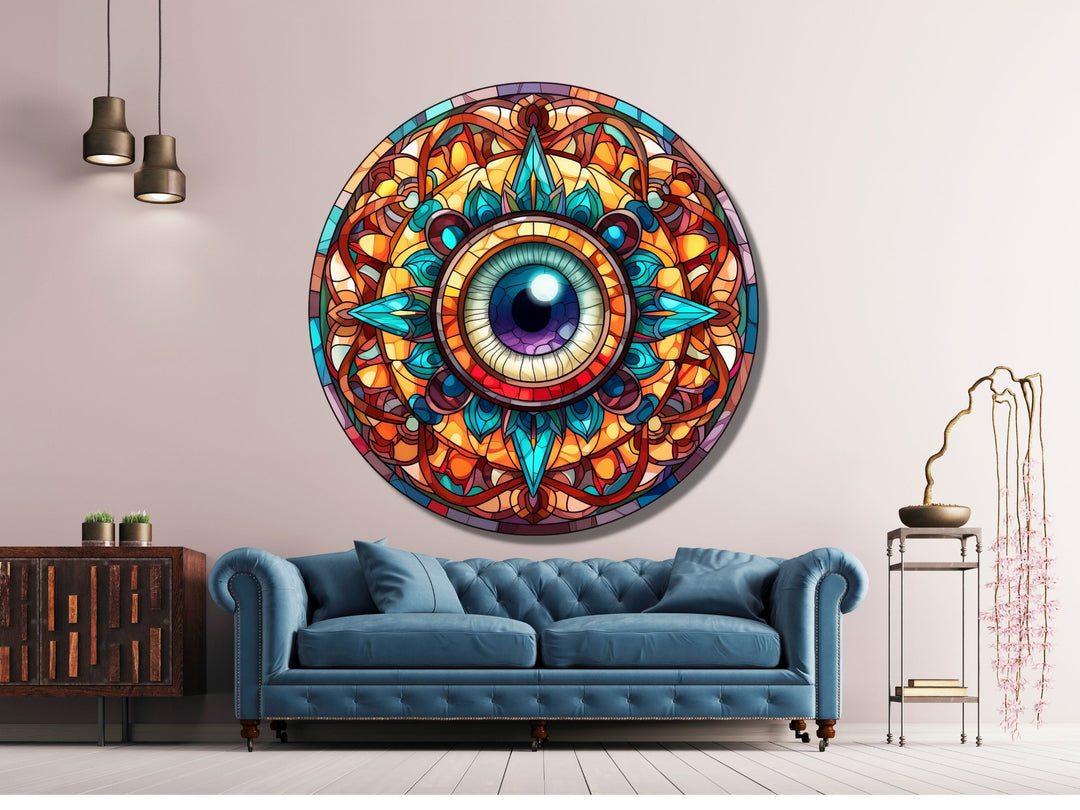 Round Evil Eye Glass Printing Wall Art-Home Office Wall Painting Decor