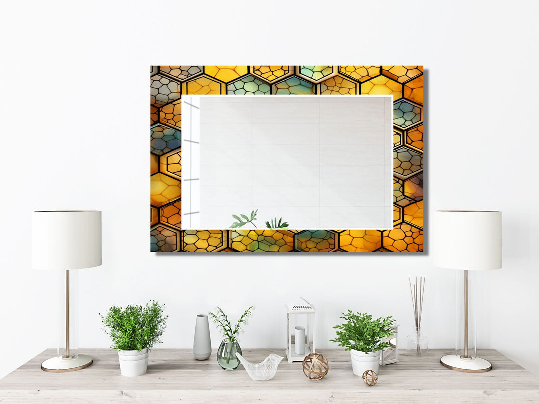 Abstract Stained Glass Pattern Wall Mirror-Home Office Wall Decoration