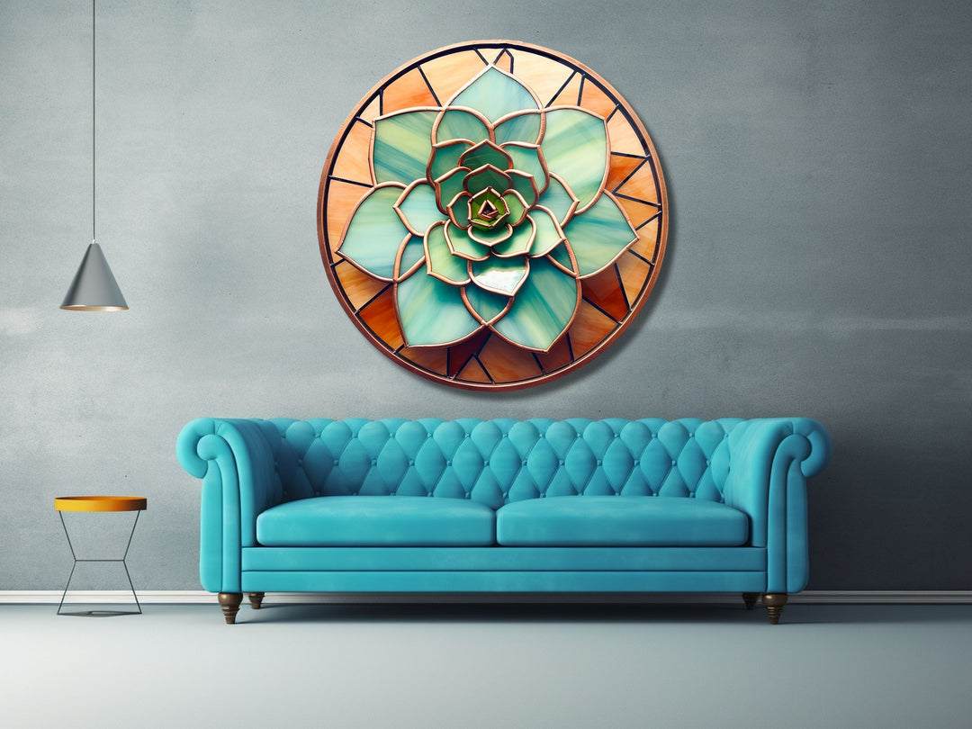 Stained Glass Lotus Flower Pattern Wall Art Decor-Glass Printing Wall Painting Round