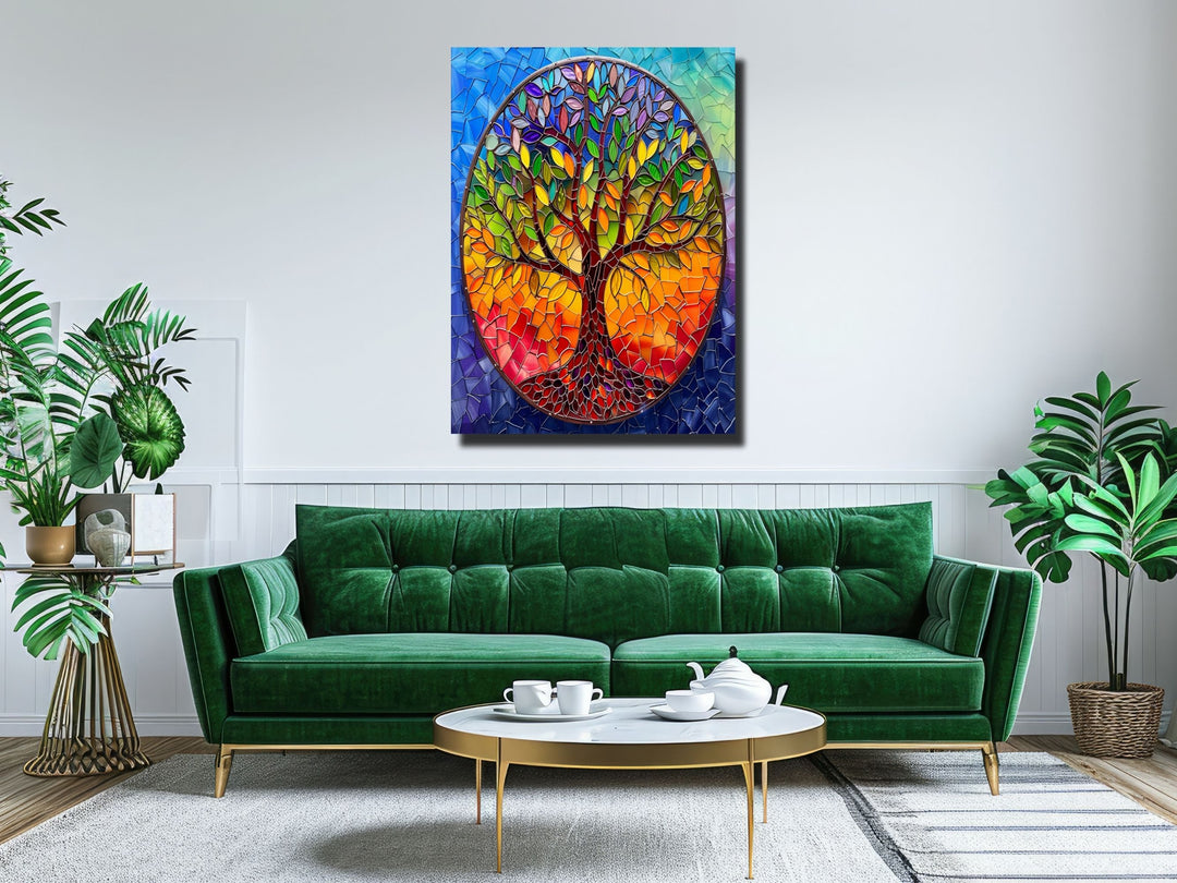 Stained Glass Tree of Life Pattern Wall Art Decor-Home&Office Glass Printing Wall Painting