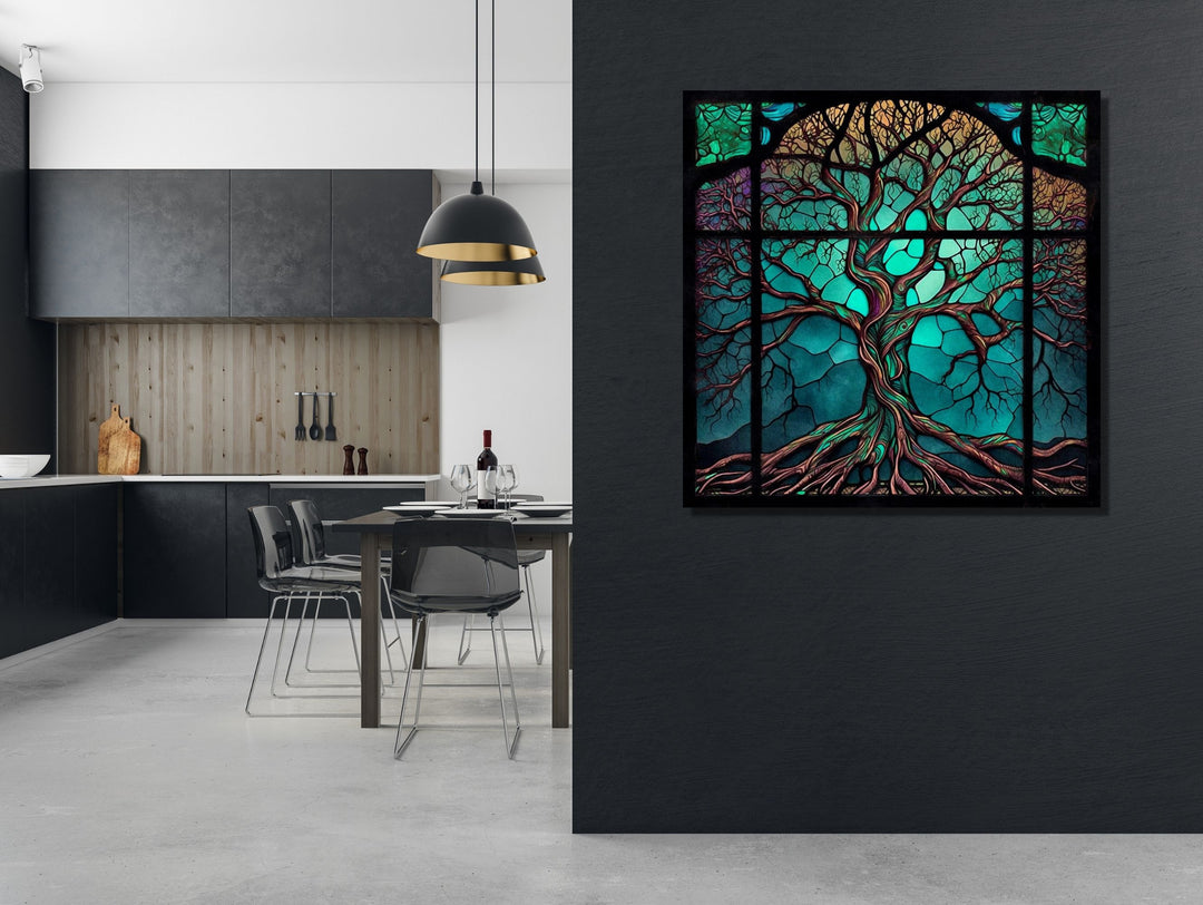 Stained Glass Wall Art Tree of Life Window-Wall Painting Decor Panel