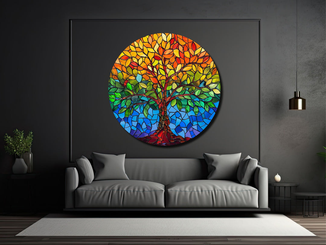 Stained Glass Tree Of Life Pattern Wall Art Decor-Home&Office Glass Printing Wall Painting