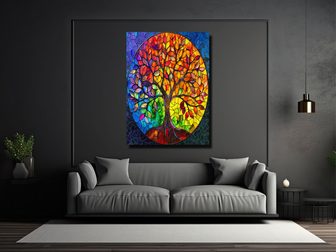 Stained Glass Tree Of Life Pattern Wall Art Decor-Home&Office Glass Printing Wall Painting