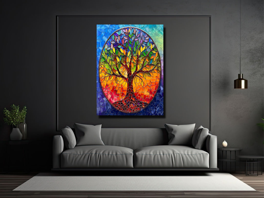 Stained Glass Tree of Life Pattern Wall Art Decor-Home&Office Glass Printing Wall Painting