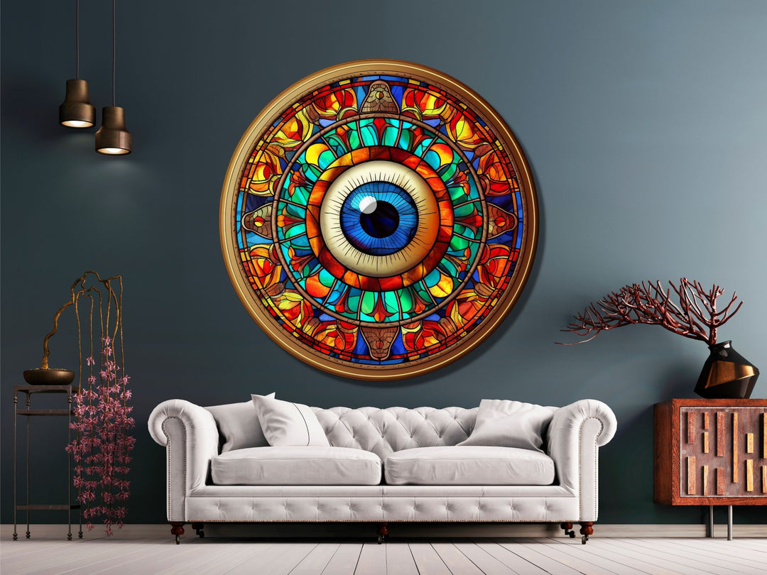 Round Evil Eye Glass Printing Wall Art-Home Office Wall Painting Decor