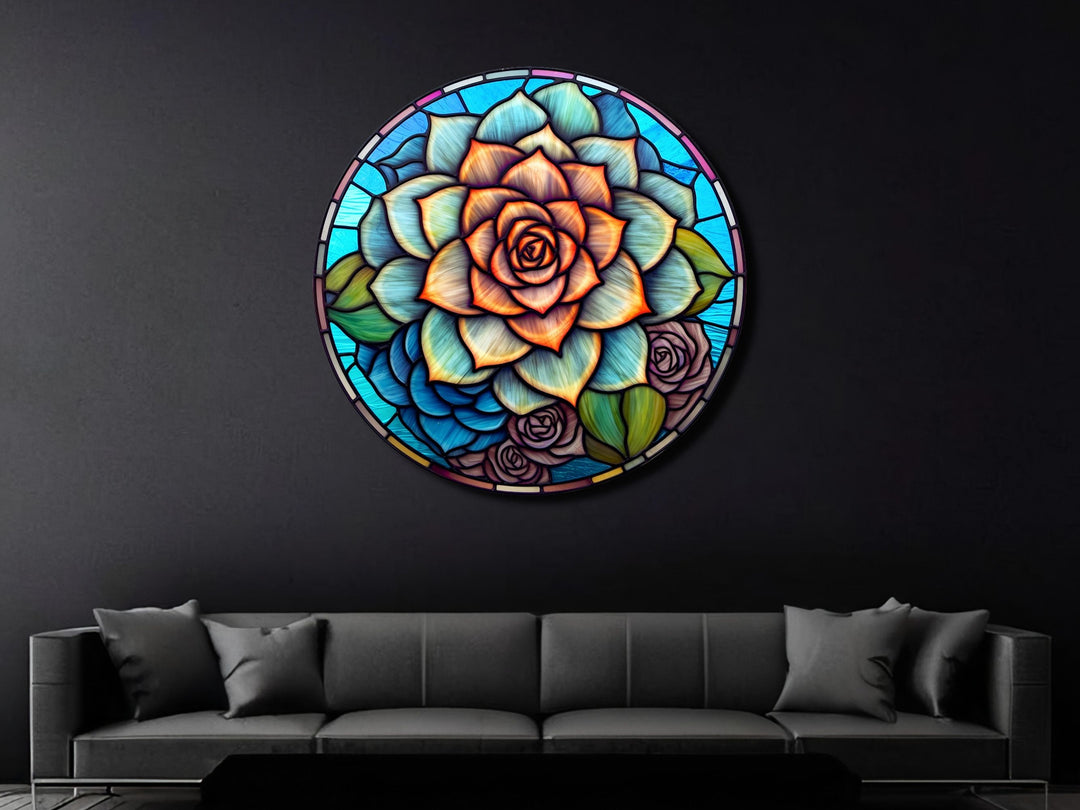 Stained Glass Lotus Flower Pattern Wall Art Decor-Glass Printing Wall Painting Round