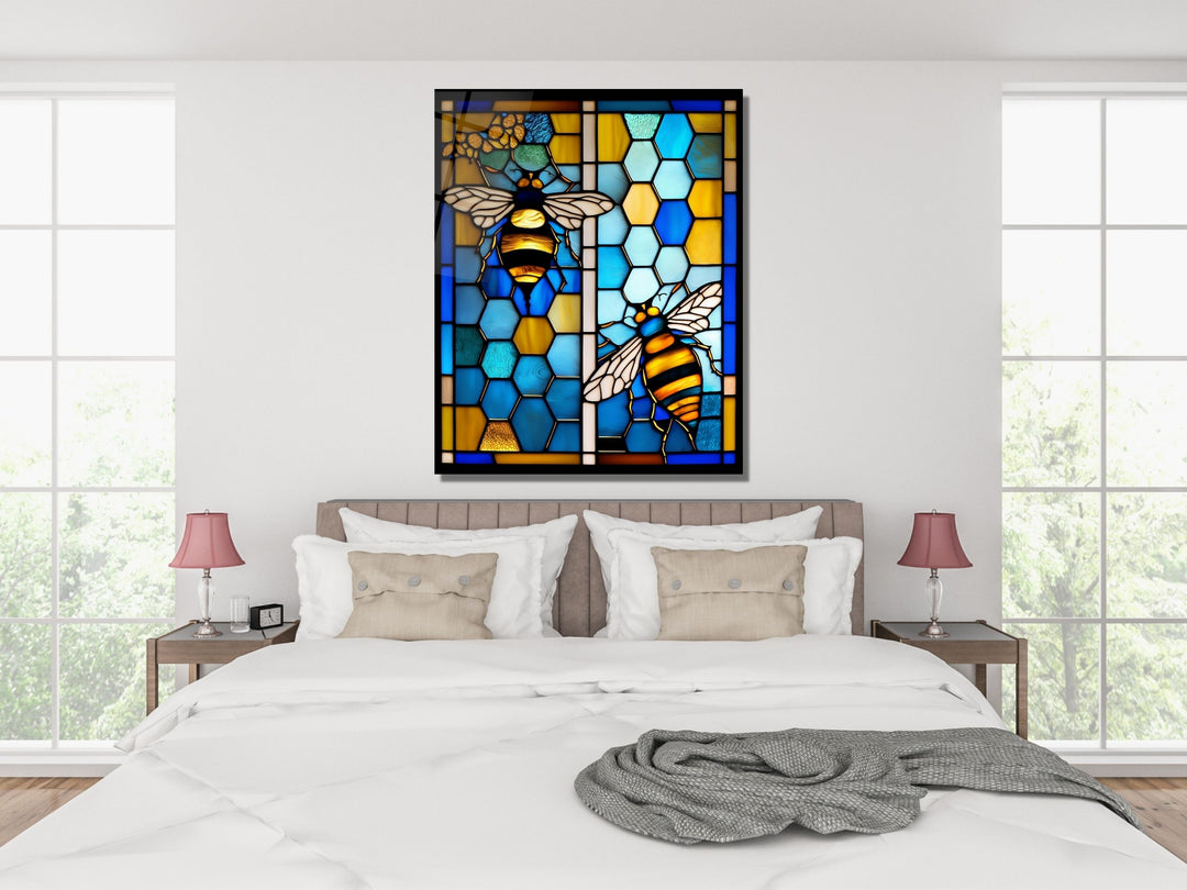 Stained Glass Bee Pattern Wall Art Window-Wall Painting Decor