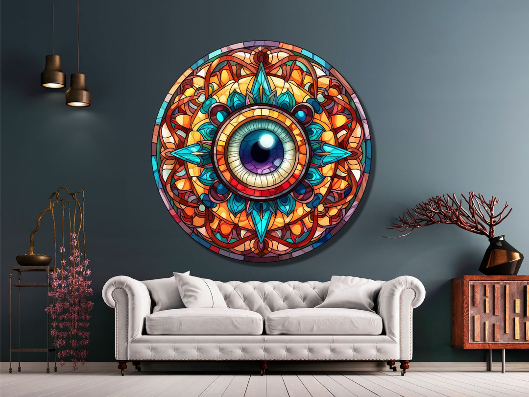 Round Evil Eye Glass Printing Wall Art-Home Office Wall Painting Decor