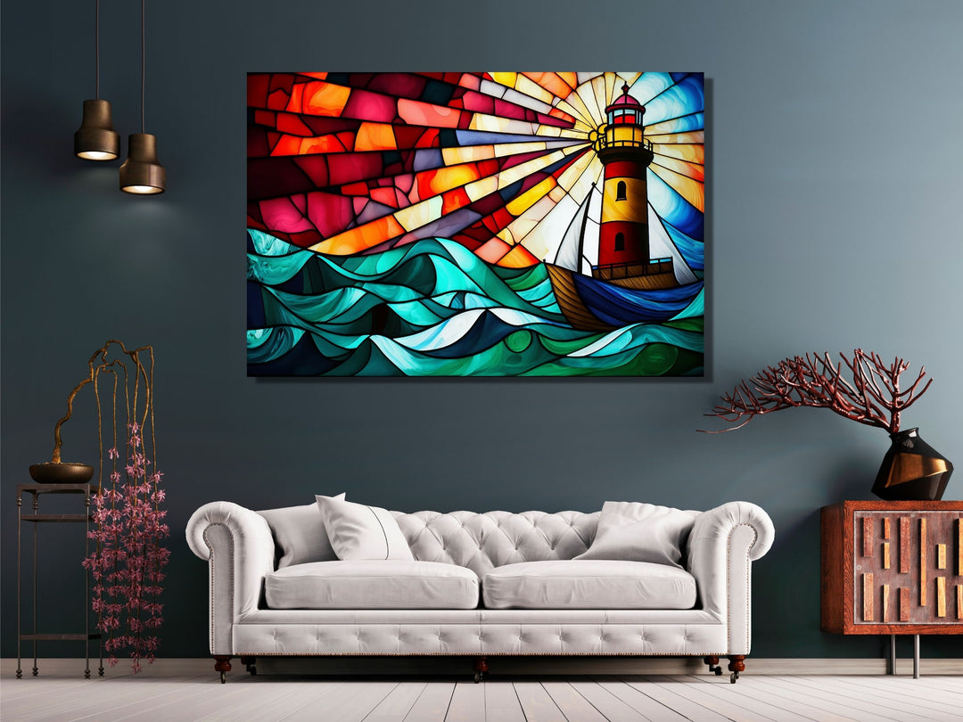 Stained Glass Light House Pattern Wall Art Window-Wall Painting Decor