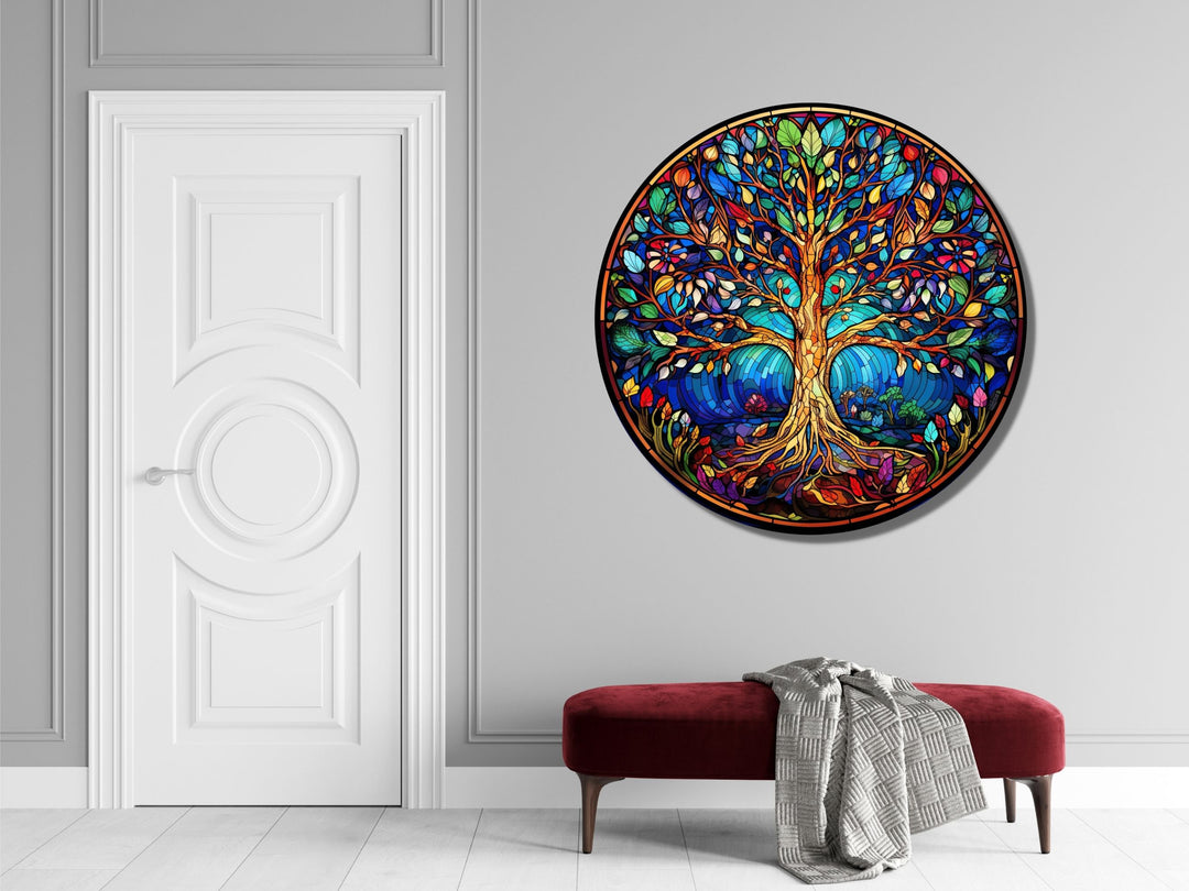 Tree of Life Stained Glass Pattern Wall Art Window-Wall Painting Decor Round