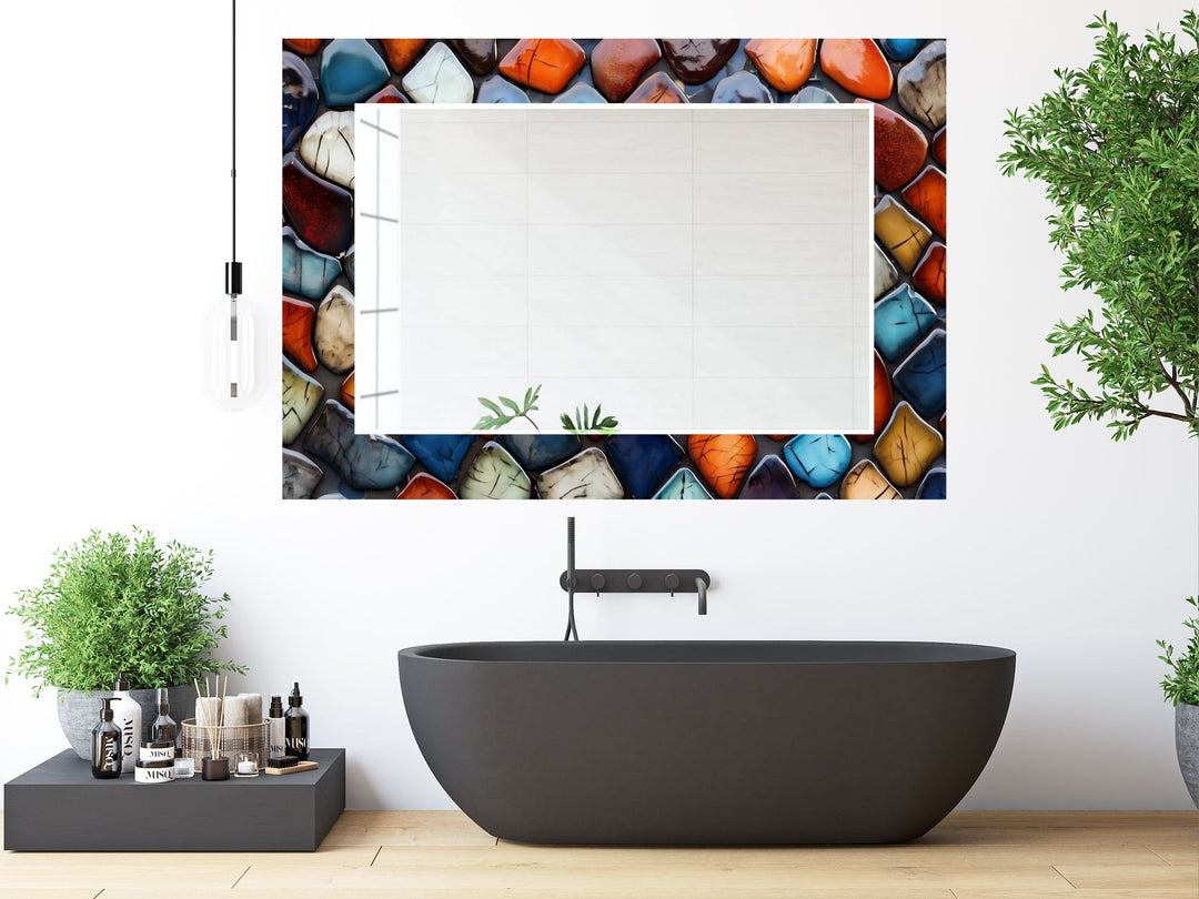 Abstract Colorful Stone Design Wall Mirror Decoration