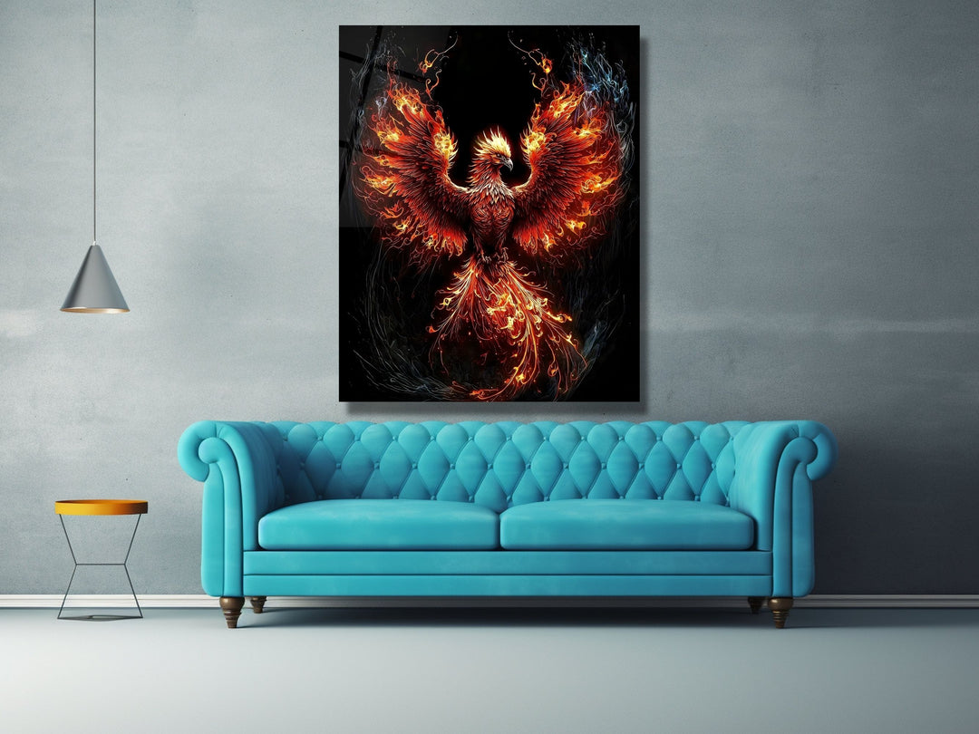 Phoenix Tempered Glass Wall Art Decor-Home&Office Glass Printing Wall Painting