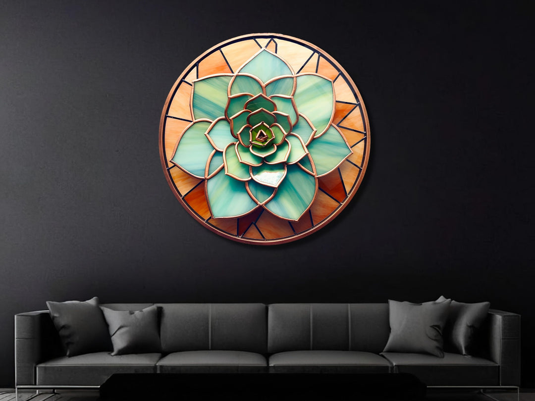 Stained Glass Lotus Flower Pattern Wall Art Decor-Glass Printing Wall Painting Round