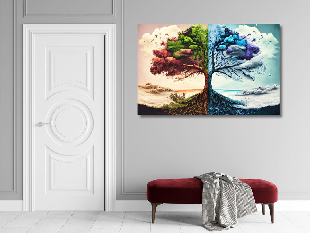 Tree of Life Pattern Tempered Glass Printing Wall Art-Home Office Wall Painting Decor