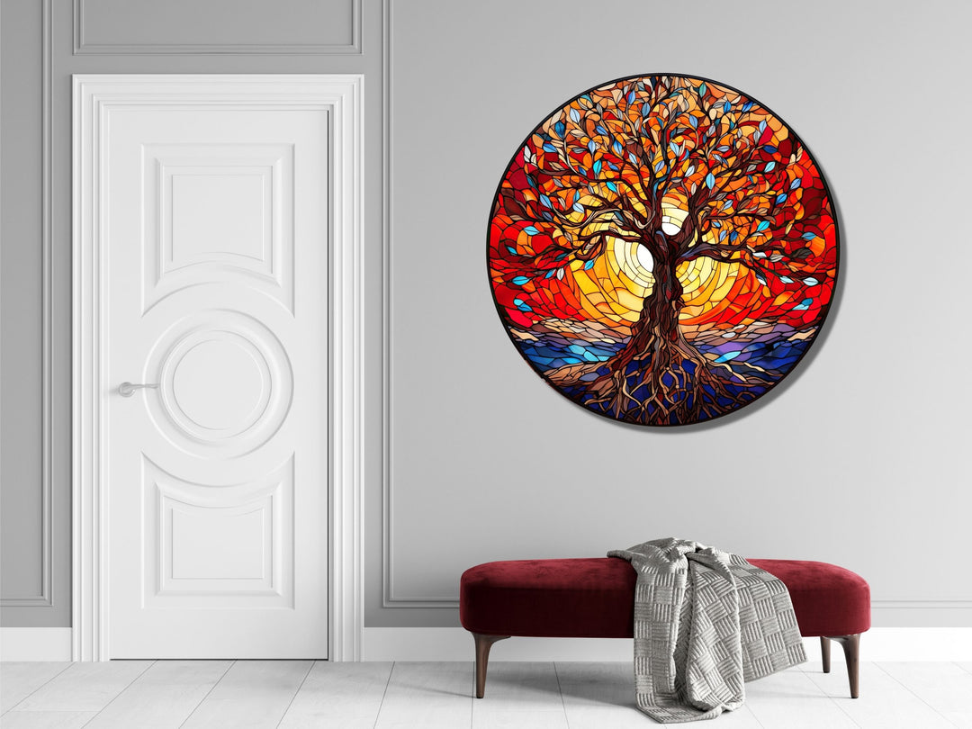 Tree of Life Stained Glass Pattern Wall Art Window-Wall Painting Decor Round