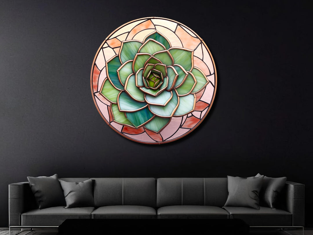 Stained Glass Lotus Flower Pattern Wall Art Decor-Glass Printing Wall Painting Round