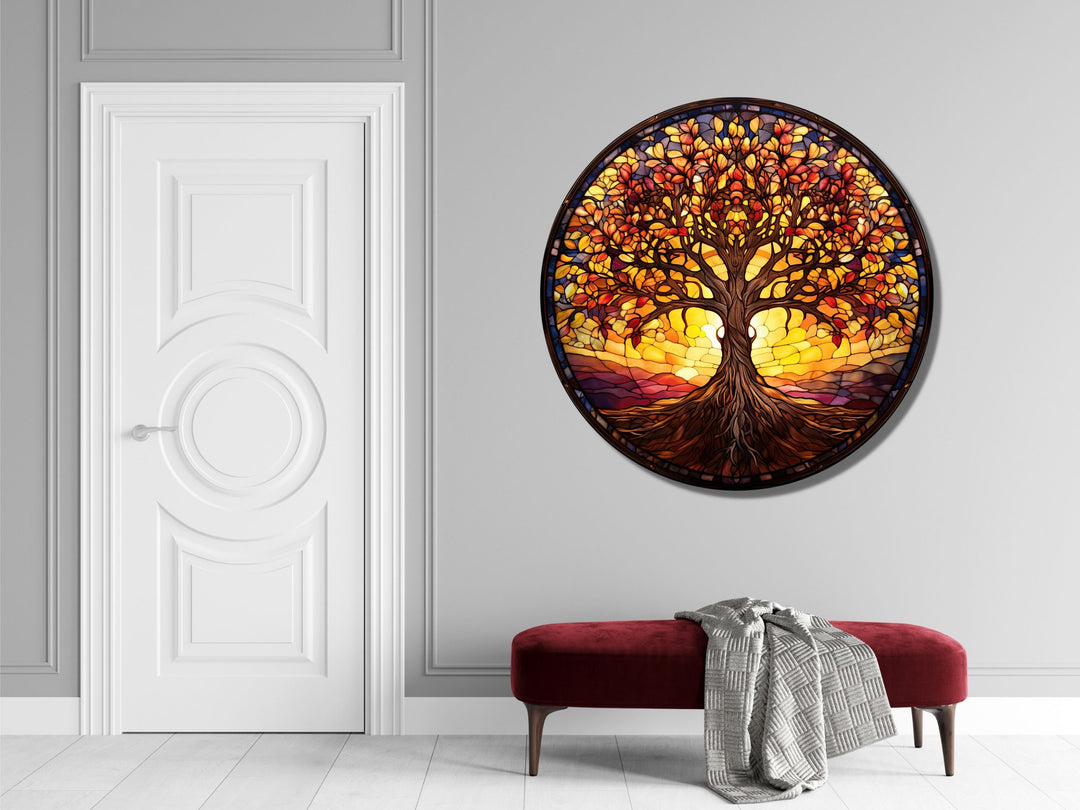 Tree of Life Stained Glass Pattern Wall Art Window-Wall Painting Decor Round