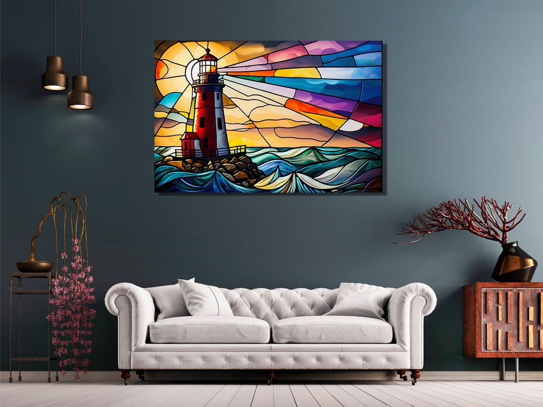 Stained Glass Light House Pattern Wall Art Window-Wall Painting Decor