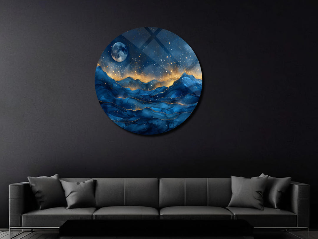 Abstract Blue Moon Wall Art Decor-Home&Office Glass Printing Wall Painting