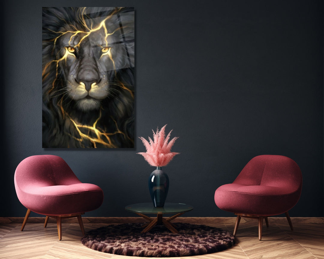 Lion Glass Printing Wall Art-Home Office Wall Painting Decoration