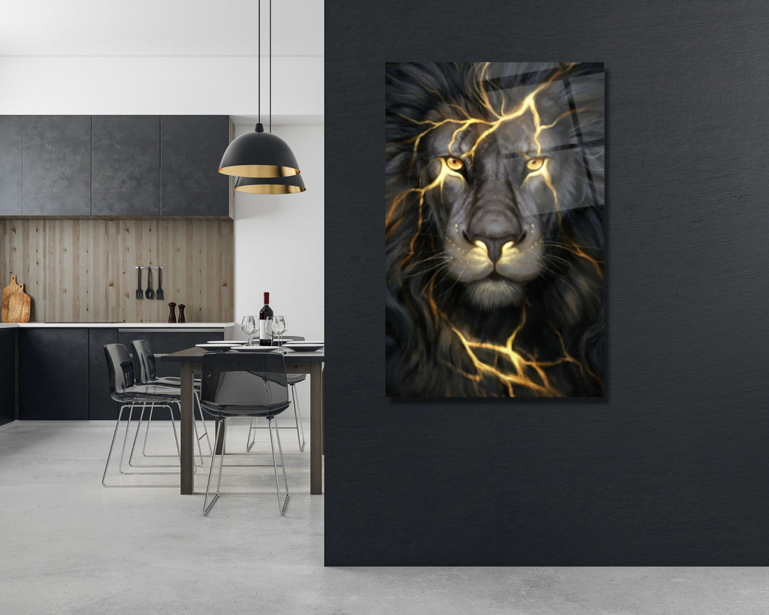 Lion Glass Printing Wall Art-Home Office Wall Painting Decoration