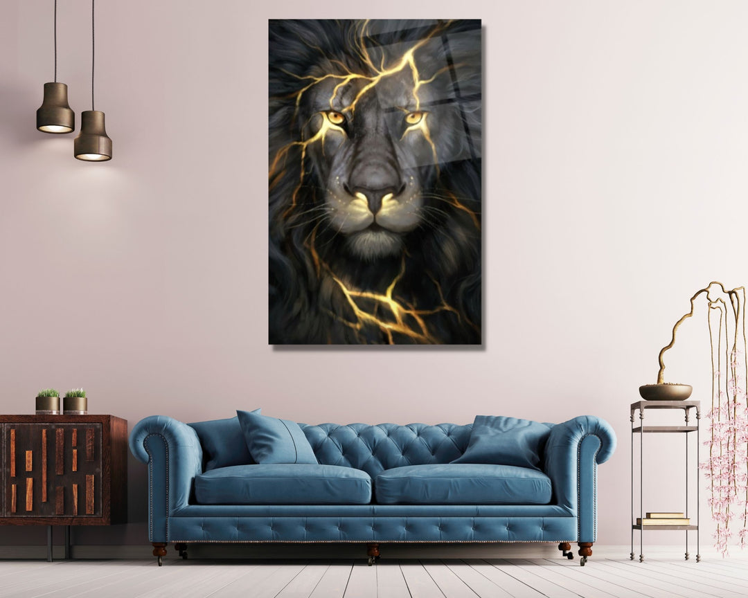 Lion Glass Printing Wall Art-Home Office Wall Painting Decoration